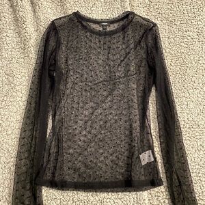 Express Black Sheer Dot Long-Sleeve Top